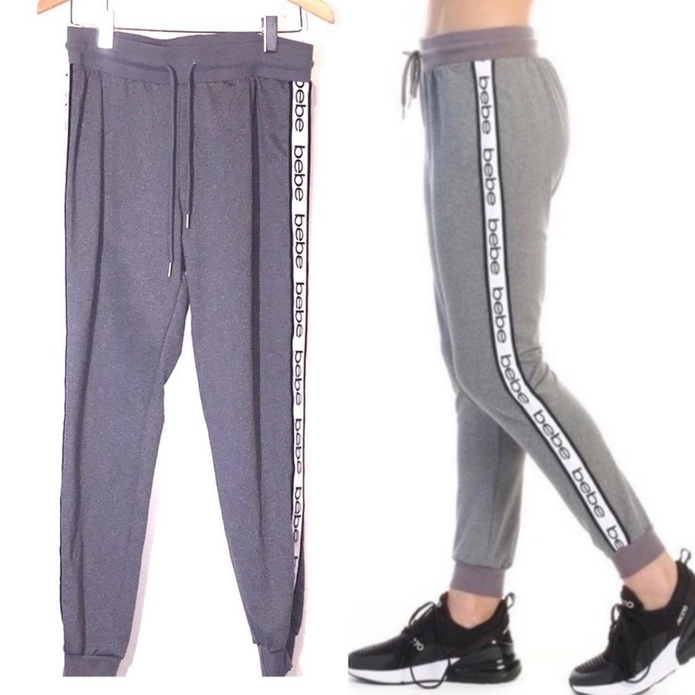 Gray jogger sweatpants ft Bebe logo stripes